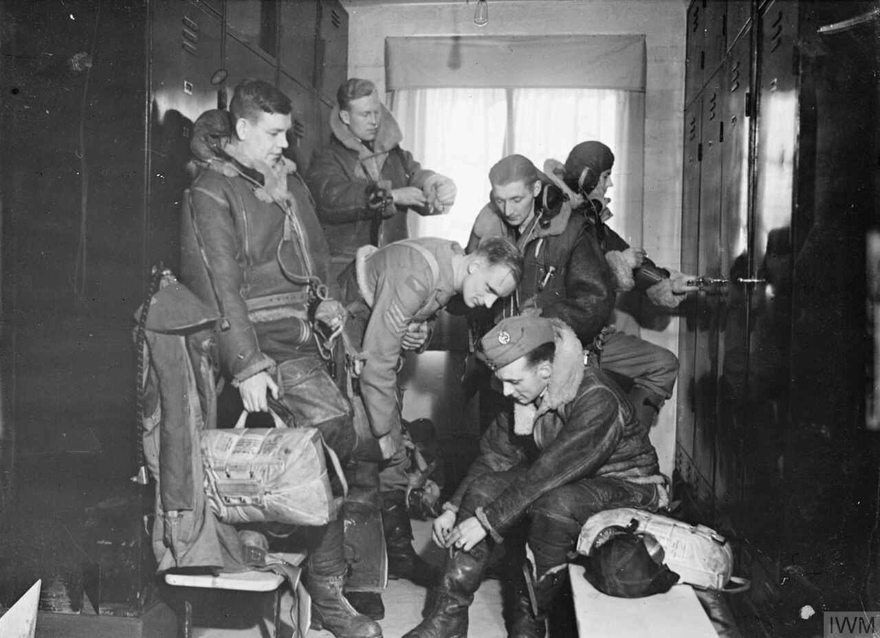 A Wellington crew dressing before a night raid on Berlin