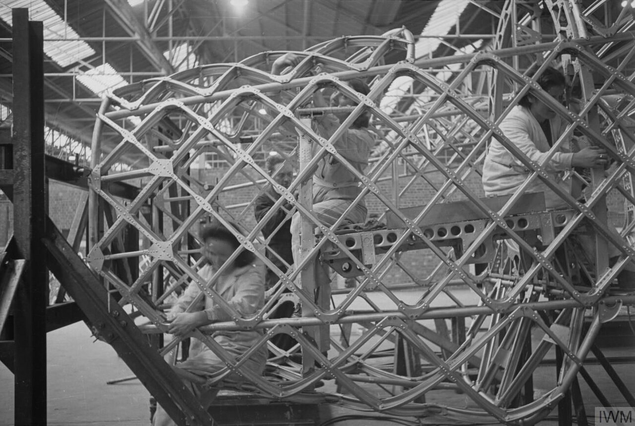Geodetic airframe of a Wellington in the factory