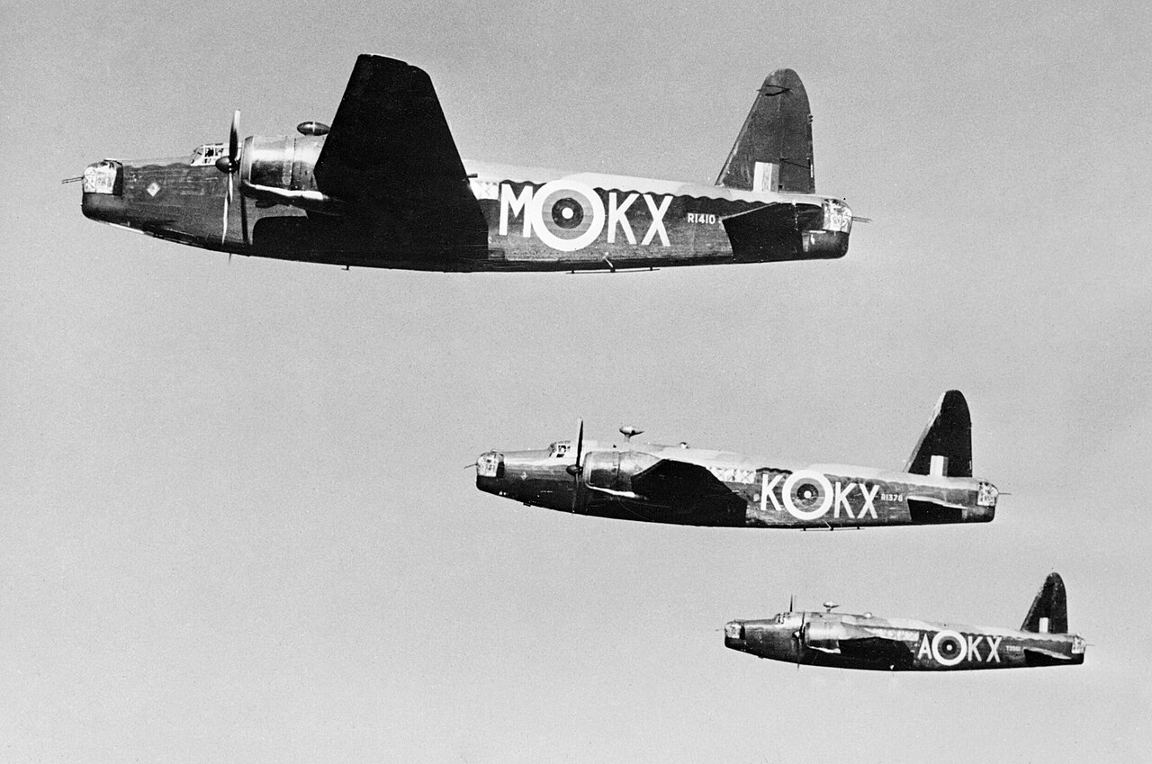 Three Wellingtons of No. 311 Squadron in formation, March 1941